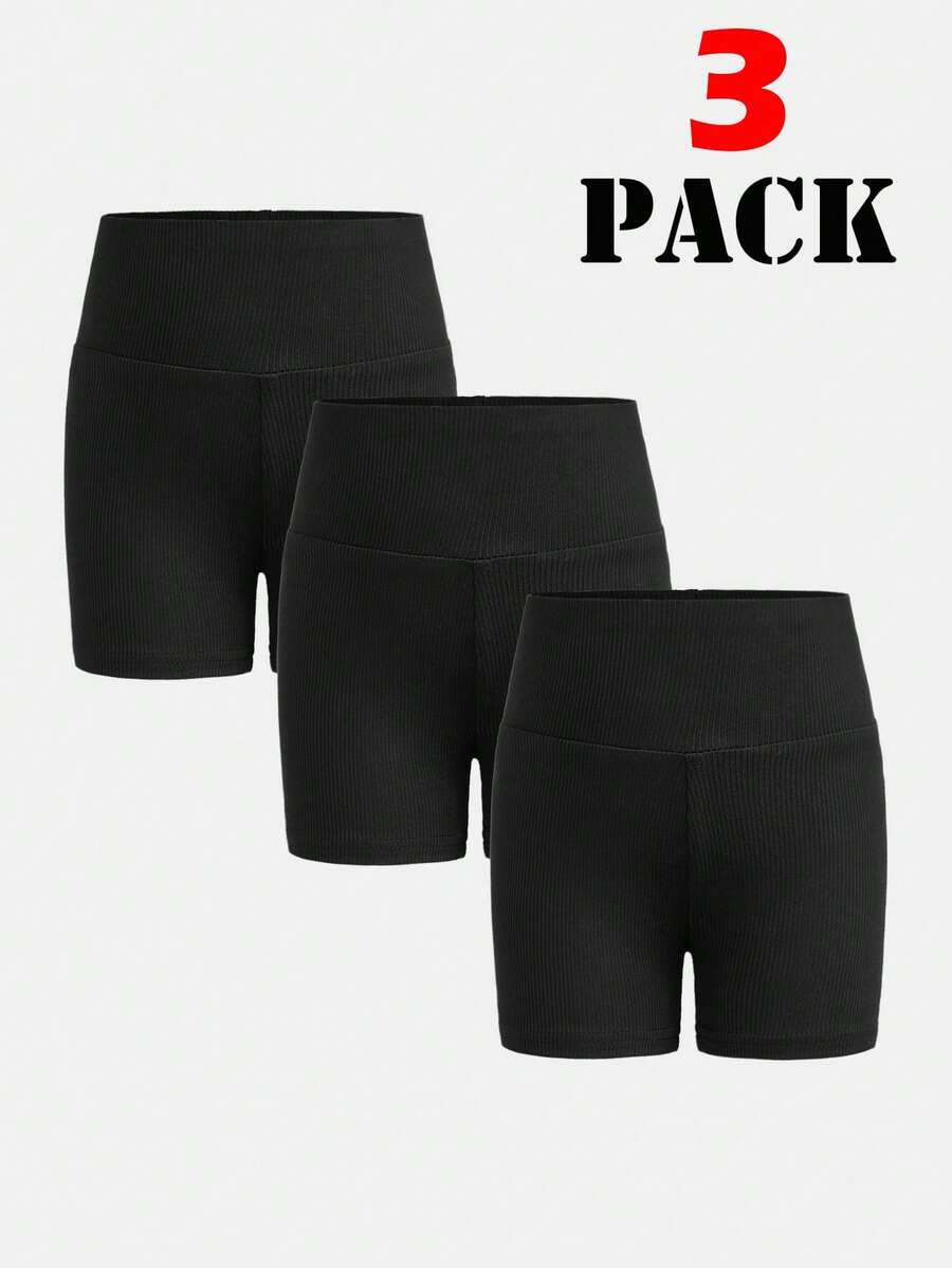 SHEIN Bộ quần áo 3 món màu đen bó sát, thích hợp mặc hàng ngày cho bé gái. - màu đen - Xem 1