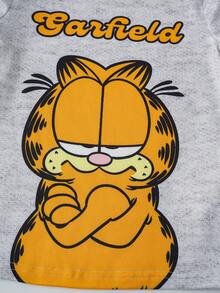 GARFIELD | SHEIN 男童卡通字母印花圆领短袖上衣和短裤休闲家居服套装 - 黃色 - 查看 5
