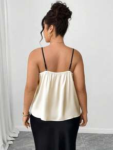 Elenzga Áo hai dây satin bóng phối ren dành cho nữ cỡ lớn, gợi cảm, thanh lịch, sang trọng, thích hợp cho kỳ nghỉ, màu mơ. - Màu be - Xem 2
