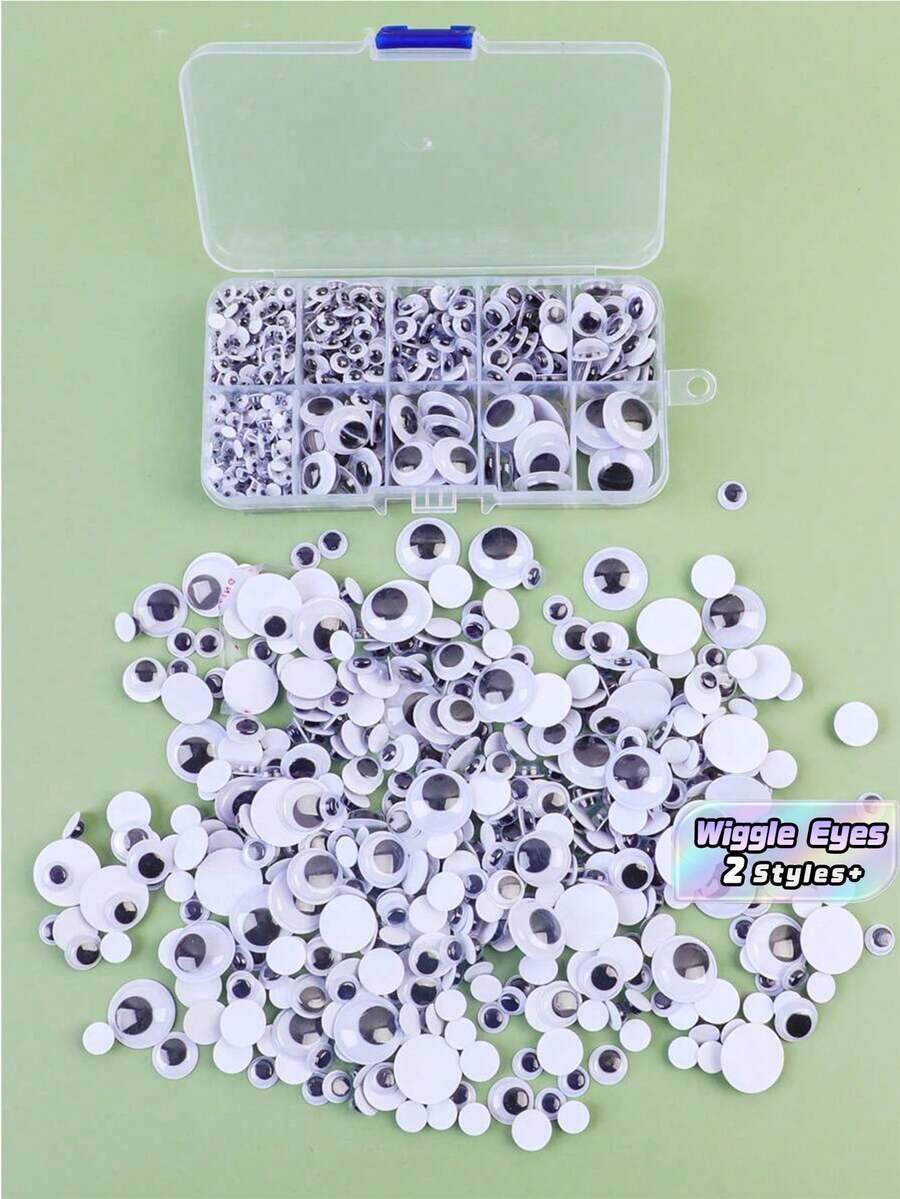 800片/盒 DIY创意卡通逼真可动眼球贴纸,彩色眼睛和睫毛装饰贴纸,适用于工艺品和动物玩偶,包含黑色和黑白眼珠组合,约800片/盒,返校季必备 - 10格盒裝 - 查看 1