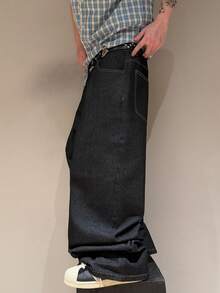 STEELVANCE Quần jean denim nam thường ngày, kiểu dáng casual, với họa tiết thêu bóng. - màu đen - Xem 5