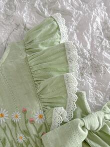 Loomiva Gaun Bayi Perempuan Motif Bunga Leher Bulat Lengan Pendek dengan Hiasan Ruffle di Pinggang - Hijau - View 6