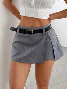 DAZY Light Grey Wrap-Around Split Mini Skirt With Belt, Sexy Casual Summer Back-To-School Skirt For Women School - Grey - View 1