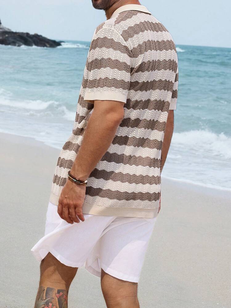 Men's Colorful Striped Cardigan Sweater, Summer