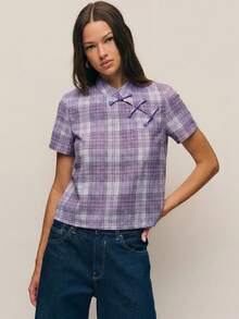 Nöista This Girly Top Features A Stand-Up Collar With Chinese-Inspired Elements.Three Buttons Add An Oriental Touch.The Short-Sleeved, Straight Fit. - Mauve Purple - View 11