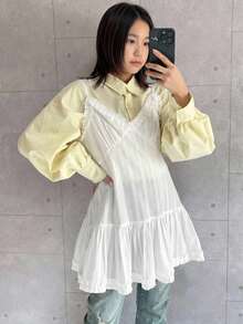 Dazy Kids Atasan Camisole Warna Polos dengan Hem Berkerut untuk Anak Perempuan Remaja Musim Panas - Putih - View 6