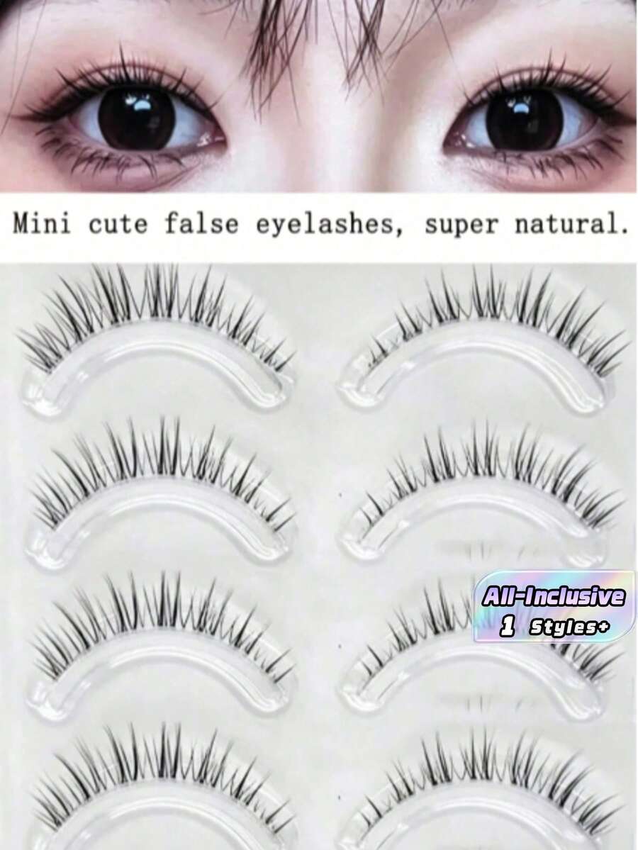 5对透明睫毛梗的自然款假睫毛，猫眼造型，短款柔软3D仿貂毛假睫毛，打造自然妆容——每盒5对。迷你可爱款假睫毛，外眼角加长，纤细透明睫毛梗，睫毛末端自然卷翘，可重复使用，非常适合小眼睛女生。适合女性日常约会佩戴。 - 黑色 - 查看 1
