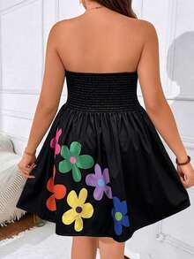 SHEIN Clasi Plus Size Women Floral Print Strapless Dress, Vacation - Multicolor - View 2