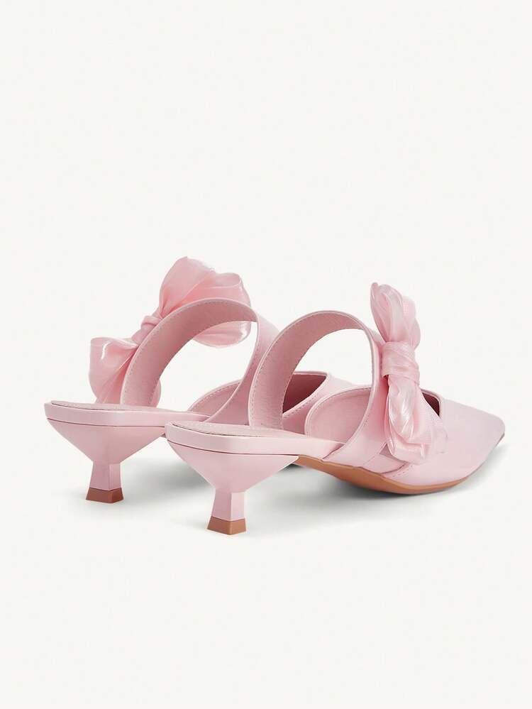 CUCCOO CHICEST Women's Shoes Spring And Summer New Pointed Pink Patent Leather Date Wear Bow Decoration Wedding Season Kitten And High Heel Shoes