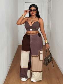 Maweii Summer Contrast Color Woven Digital Patchwork Casual Loose Straight Cargo Pants - Multicolor - View 6
