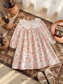 Vintaside Kids Đầm bé gái tay phồng họa tiết hoa nhí dễ thương, cổ Peter Pan, mùa thu - Nhiều màu - Xem 10