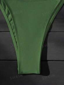 Swim Vcay Women's Summer Beach Halter Tie Jade Marble Green Patterned Decor, Beach, Pool, Casual Party, Vacation, Spring/Summer Bikini Set - Army Green - View 5