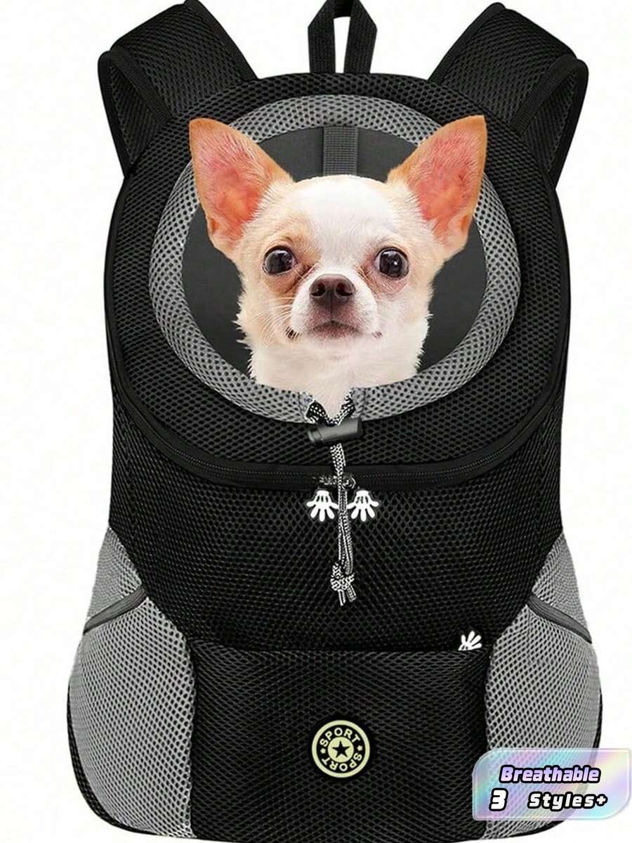 Mochila transportadora para perros, bolso de transporte para perros pequeños y medianos, bolso frontal transpirable y ajustable con tiras reflectantes para senderismo y actividades al aire libre, también apto para gatos - Negro - Ver 1