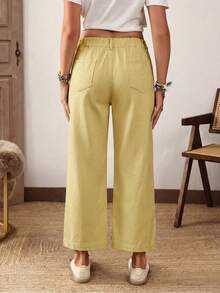 EMERY ROSE Plus Size Casual Versatile Solid Color Wide Leg Jeans Holiday Vacation Light Yellow Summer - Yellow - View 2