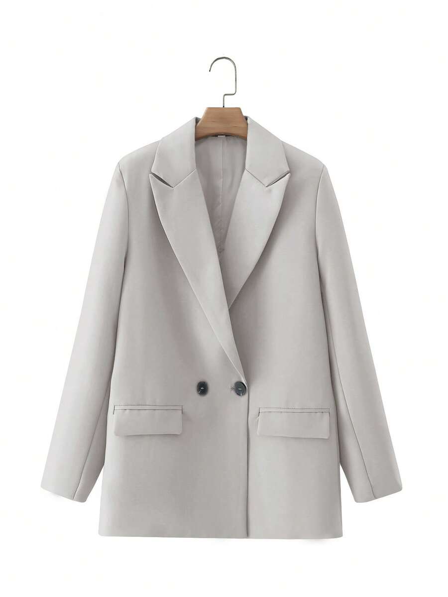 EURMUSE Double Breasted Blazer With Lapel - Grey - View 1