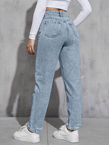 SHEIN Cottnline Women's Fashion Ripped Pocket Skinny Jeans - Baby Blue - View 2
