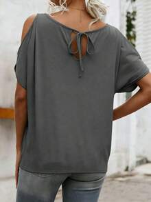 EMERY ROSE Kaos Grafis, Kaos Bahu Terbuka, Atasan Musim Panas Wanita, Ukuran Besar, Gaya Retro, Kenyamanan Sepanjang Musim untuk Pakaian Kasual Wanita & Acara Sosial - Dark Grey - View 2