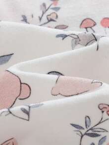 Cozy Pixies Conjunto de pijama ajustado para bebé niña, con estampado de conejo y seta de dibujos animados, de punto suave, cuello redondo, manga corta y leggings de cintura elástica - Multicolor - Ver 7