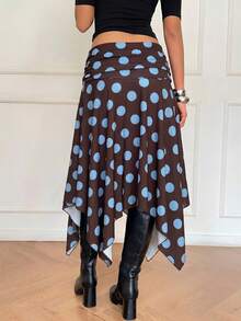 Aloruh Chân váy midi kẻ caro vạt lệch mới cho nữ mùa xuân/hè, phong cách đường phố retro Y2K. - màu nâu - Xem 2