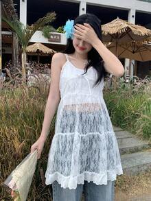 FRIFUL Áo tank top nữ kẻ caro dây mảnh bằng cotton thêu hình bướm, kiểu dáng rộng rãi, thoải mái, đa năng, thích hợp cho mùa Thu/Đông. - trắng - Xem 6