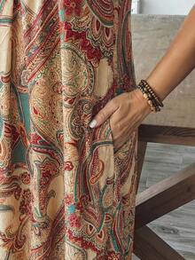 SHEIN LUNE Plus Size Women Floral Print Ruched Cami Dress, Holiday Holiday Vacation Beige Summer Boho - Multicolor - View 6