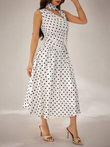 SHEIN PETITE Đầm midi không tay họa tiết chấm bi cho nữ, đầm dự lễ hội, đầm dự tiệc, đầm mùa hè, đầm dự đám cưới cho nữ, đầm tốt nghiệp, đầm thanh lịch cho nữ, trang phục dự lễ hội âm nhạc, đầm dự tiệc trà, đầm chấm bi, đầm midi chữ A chấm bi lấy cảm hứng từ phong cách vintage cho nữ, đầm thập niên 1950 cho nữ, đầm ruy băng, đầm dạ hội sang trọng cho nữ, đầm tốt nghiệp cho nữ, đầm mùa hè cho nữ - Đen và trắng - Xem 6