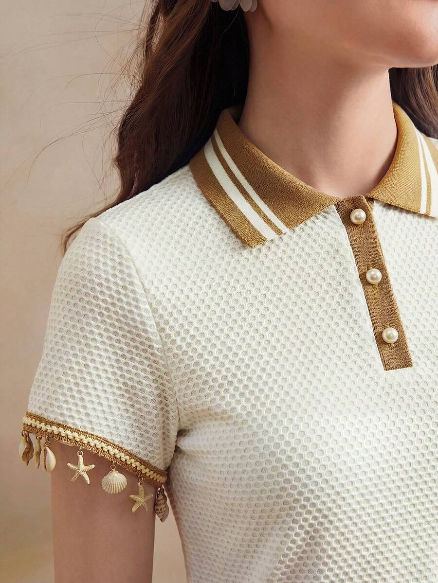 Anewsta Áo polo nữ tay ngắn màu trắng mới mùa hè - trắng - Xem 1