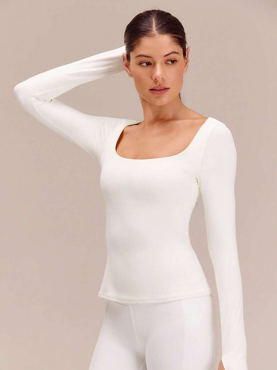 GLOWMODE FeatherFit™ Square-Neck Long Sleeve Tee Valentine's Day - Creamy White - View 1