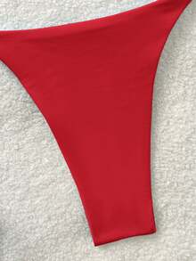 Soleia Women's Solid Color Swimwear Set For Vacation & Beach - Red - View 4