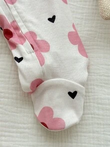 SHEIN 3件套新生女宝宝休闲可爱碎花针织长袖连体睡衣套装 - 粉色 - 查看 6