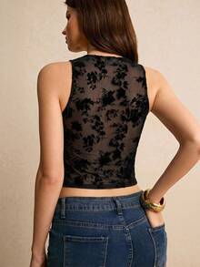 Poéselle Women's Botanical Mesh Tight Camisole - Black - View 2