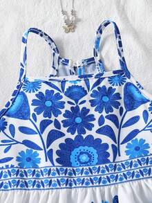 Young Girls' Fashionable Printed Spaghetti Strap Dress, Summer - Multicolor - View 5