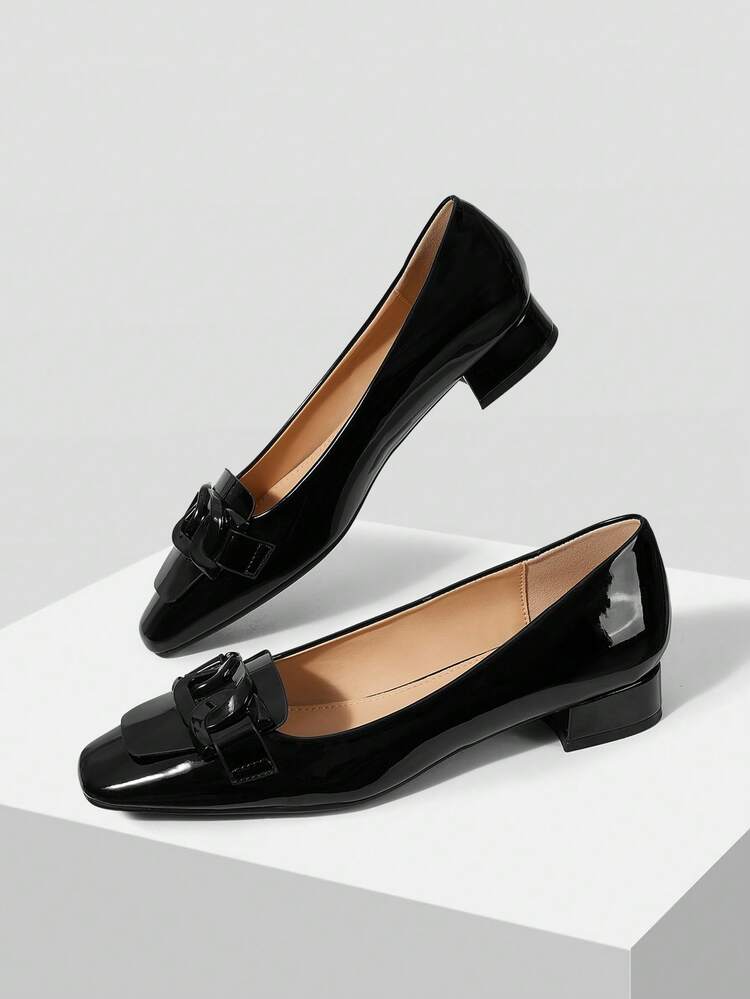 WOMEN'S SQUARE HEAD BUCKLE WITH THICK HEEL FLAT SHOES