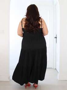 Pretty and Ole Plus Size 1pc Black Color Spaghetti Strap Tiered Ruffle Waist Dress,Elegant Women Dresses,Fairy Costume Dress,Women Light Dress,Homecoming Dresses,New Year,Valentine,Birthday Dresses For Women - Black - View 2