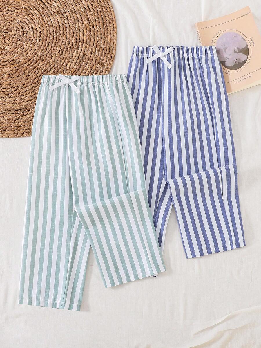 2pcs Young BoyCasual Wide Leg Striped Pants, Spring/Summer Vacation Style, Comfortable Fabric Suitable For Daily Casual Wear - Multicolor - View 1