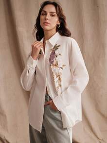 Anewsta Summer Fresh & Romantic 3D Floral Pure White Blouse For Women - White - View 4