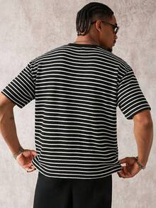 PAVTROS Áo thun nam, cổ áo gân sọc, tay ngắn, phong cách đường phố thời trang. - Đen và trắng - Xem 2