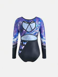 SHEIN 少女圆领蝴蝶印花休闲日常连体裤 - 紫色 - 查看 9