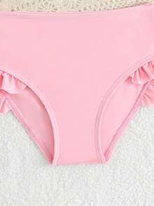 SHEIN Đồ bơi mùa xuân/hè cho bé gái, hàng mới về, áo hai dây và bikini, áo bơi cổ tròn tay dài, quần bơi màu tím nhạt trơn, họa tiết hoa nhí kiểu Rococo ngọt ngào với viền bèo nhún màu pastel. - Nhiều màu - Xem 5