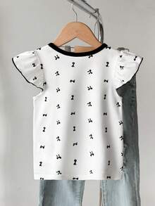 SHEIN Elladie kids Young Girl' Cute Ruffle Trim Short Sleeve T-Shirt, Suitable For Daily Outings And Vacation, Summer - White - View 4