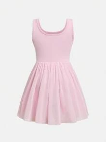 SHEIN 女童纯色针织运动吊带裙 - 粉色 - 查看 5