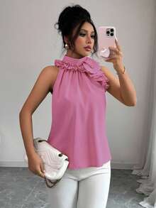 EMERY ROSE Ruched Sleeveless Blouse, Intellectual And Elegant - Dusty Pink - View 5