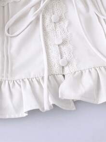 Blusa de cuello en V con volantes para vacaciones - Blanco - Ver 4