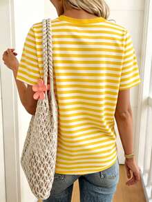 EMERY ROSE Women's T-Shirt Striped Round Neck Casual Short Sleeved T-Shirt, Summer - Multicolor - View 2