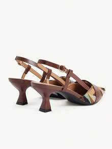 CUCCOO CHICEST 女款新款拼接腰帶尖頭法式優雅棕色高跟鞋 Slingback 穆勒鞋 通勤辦公 派對約會下午茶聚會 - 棕色 - 查看 5