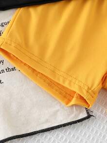 2pcs/Set Baby Boy Black Summer Casual Birthday Outfit,Soft Vacation Clothes For Spring&Summer - Yellow - View 5