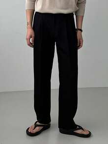 DAZY Black Straight Solid Color Commuter Pants For Men - Black - View 1