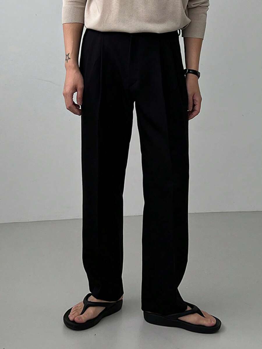 DAZY Black Straight Solid Color Commuter Pants For Men - Black - View 1