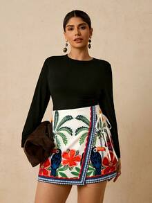 Travachic Quần short đi biển phong cách Bohemian cỡ lớn, thoải mái, có dây buộc và viền bèo nhún dành cho nữ. - Nhiều màu - Xem 4