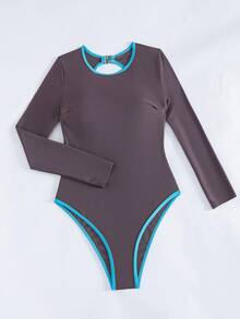 Swim SPRTY 1pc Solid Color Backless Design Women One-Piece Swimsuit - Maroon - View 4
